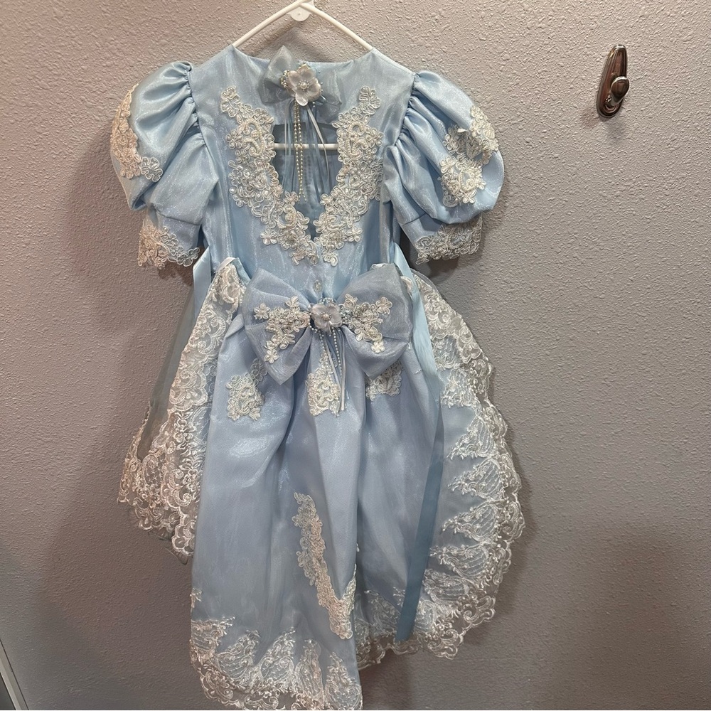 Tip Top Blue Beaded Lace Vintage Pageant Party Dress Size 4 or 5 - Picture 7 of 9